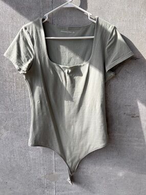 Abercrombie & Fitch Olive Sage Square-Neck Short Sleeve Bodysuit